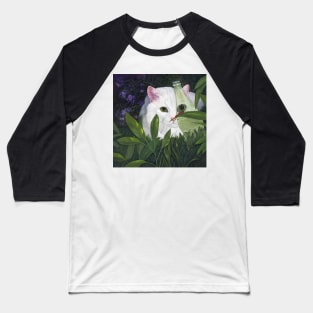 White Cat and Ladybugs Baseball T-Shirt